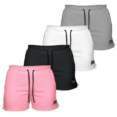 Imagem de Kit 4 Shorts Moletom Feminino Com 2 Bolsos Fenda Lateral Básico Casual
