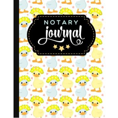 Imagem de Notary Journal: 8.5x11 Large Notarial Logbook/With 200 Numbered Pages - Two Record Logs Per Page / 400 Records/Ledger Book Gift For Signing Agents/Blue Yellow Baby Duckling Heart Art Pattern