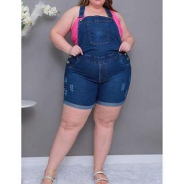 Imagem de MACACAO JARDINEIRA JEANS FEMININA DE SHORTS DESTROYED RASGADA PLUS SISE LANÇAMENTO-Feminino