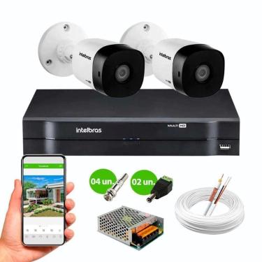 Imagem de Kit 2 Câmeras de Segurança VHC 1120B HD 720p DVR MHDX 4 Canais Intelbras C/cabos conectores