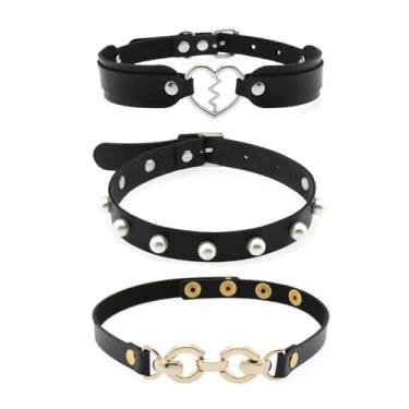 Imagem de Outman Pacote com 3 gargantilhas de couro punk gótico, colares de colarinho, corrente de clavícula para mulheres, Couro sintético, Sem Pedra Preciosa