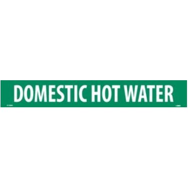 Imagem de NMC Placa A1286G Pipemarkers, legenda "DOMESTIC HOT WATER", 35,56 cm de comprimento x 5 cm de altura, tamanho carta de 3,8 cm, vinil sensível à pressão, branco sobre verde (pacote com 25)