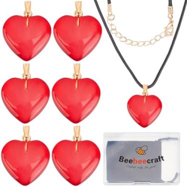 Imagem de Beebeecraft 1 caixa com 15 conjuntos de gargantilhas de coração de coração vermelho para dia dos namorados com cordão preto, pequeno, grosso, Y2K, moderno, de vidro bufante, colar com pingente de