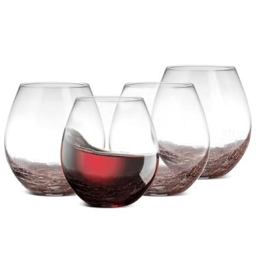 Imagem de NutriChef Cozinha 4 conjuntos de taças de vinho sem haste de cristal ultra transparentes, elegantes sopradas à mão, tamanho único
