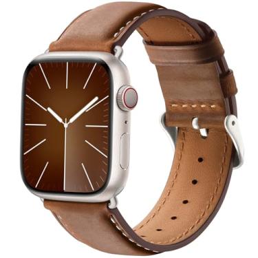 Imagem de IMIVIO Pulseiras de couro compatíveis com Apple Watch séries 10, 9, 8, 7, 6, 5, 4, 3, 2 e 1 e Ultra2 de 46 mm, 49 mm, 45 mm, 44 mm e 42 mm