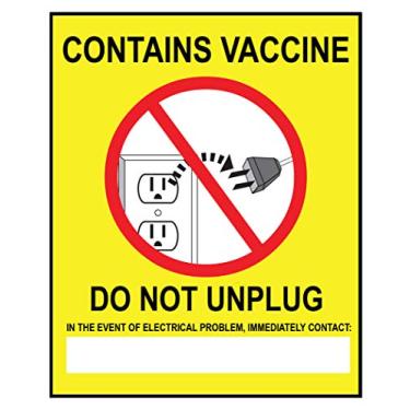 Imagem de Etiqueta do refrigerador, contém vacina não desconecte, 15 x 10 cm, adesivo sensível à pressão, pacote com 2