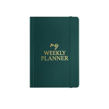 Imagem de Joucien A5-Simple Agenda semanal personalizada para estudantes, caderno de negócios em inglês com capa de flanela - verde escuro