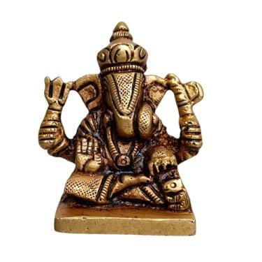Imagem de Estátua de bronze Ganesha Idol Murti - 7,6 cm (tamanho pequeno) | Ganesh Ganesha | Bal Ganesh | Estátua Ganpati Ganapati Murti | Design exclusivo para mesa - carro - mesa de escritório e decoração de