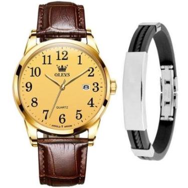Imagem de Kit Relógio Casual Masculino Gold + Pulseira Silicone Metal-Masculino