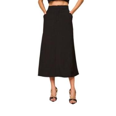Imagem de Saia Lado Avesso Long Midi Alfaiataria Preto Tam. G-Feminino