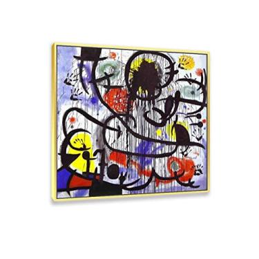 Imagem de JZSDGB Arte de parede com moldura dourada reprodução de pintura famosa - pôsteres e impressões "mayby Joan Miro" - arte de parede em tela abstrata imagens de Joan Miro para decoração de casa 50 x 50