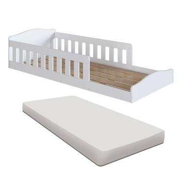 Imagem de Cama Com Colchão Solteiro Montessoriana Infantil Proteção Lateral Encanto Completa Móveis
