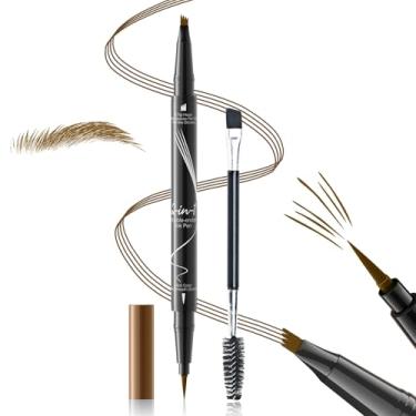 Imagem de Lápis de sobrancelha Microblading de sobrancelha com pincel de sobrancelha - Caneta de sobrancelha Lápis de sobrancelha 2 em 1 de ponta dupla com ponta de 4 garfos e ponta de pincel precisa, cabelo de