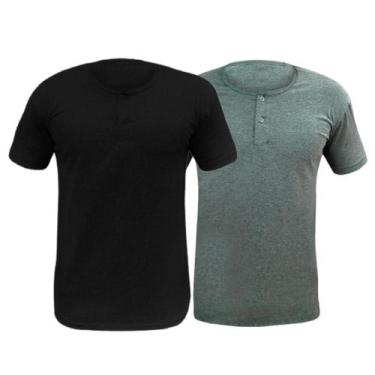 Imagem de Kit 2 Camiseta Henley Masculina Camisa Botões Gola Portuguesa Premium 