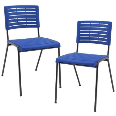 Imagem de Kit 02 Cadeiras Empilhável Fixa Escritório Multiuso Base Preta Kimi P03 Azul - Lyam Decor