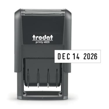 Imagem de Trodat 4820 Printy 4.0, carimbo de data autotinta para aplicações profissionais, sala de aula e pessoais, 0,9 cm x 3,5 cm, carimbo de data compensado por CO2 (preto)