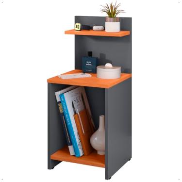 Imagem de Mesinha de Cabeceira Retrô Mesa Lateral Apoio Canto Cama Quarto Solteiro Pequeno Nicho Organizador Prateleira Suspensa Decorativa Fantasy - RPM (Cinza/Cinamomo)