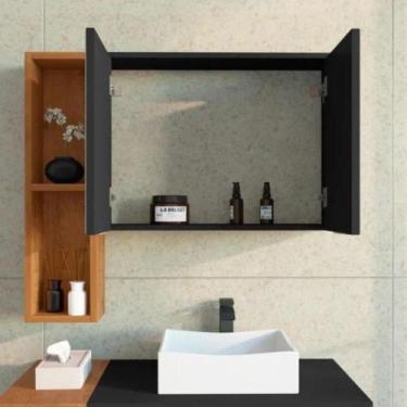Imagem de Espelheira Banheiro com Nicho Argélia Preto Fosco/Naturalle - CasaH
