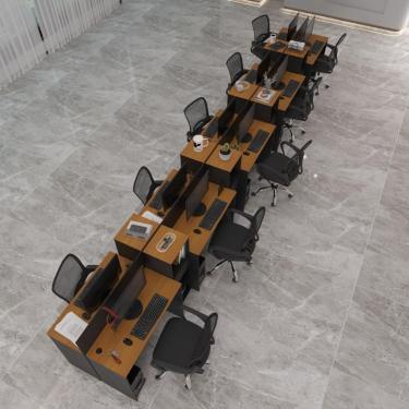 Imagem de Estação De Trabalho 10 Lugares Smart Office 10 Mesas 8 Armários Livreiro Preto E Cedro