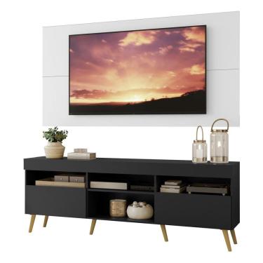 Imagem de Rack com Painel Tv 65 Preto/branco Pés Retrô Natural