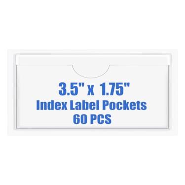 Imagem de Origin-Joy 60 bolsos autoadesivos para cartão com abertura superior, suporte de etiqueta de plástico transparente para cartões de notas, biblioteca e negócios, bolsos de etiquetas adesivas e