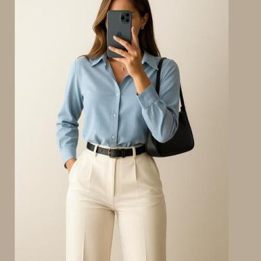 Imagem de Camisa Feminina Social Elegante Manga Longa com botoes - Bella Top Mod