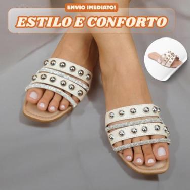 Imagem de Sandália Rasteirinha Feminina Pérolas Brilho Caminho Livre Oferta !, O