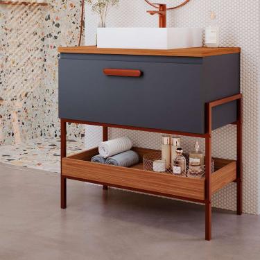 Imagem de Gabinete de Banheiro Portinari 1 pt Titanium e Freijó 85 cm