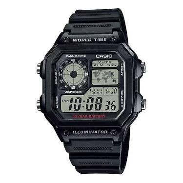 Imagem de Relógio de Pulso Casio Masculino Digital Esportivo Prova D Água 100M World Time 5 Alarmes Cronógrafo Preto AE-1200WH-1AVDF