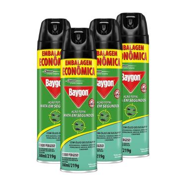 Imagem de Kit 4 Inseticida Aerossol Baygon Ação Total com Óleo de Eucalipto 360ml
