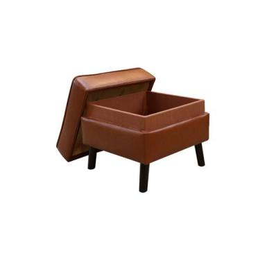 Imagem de Puff de Couro com Baú Melfi Conhaque com Brilho - Mempra - Mempra Desi