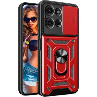 Imagem de Ephoou Capa protetora protetora para Motorola Moto G75 com lente de câmera deslizante, anel à prova de choque de grau militar, suporte antiqueda, capa para Motorola Moto G75 SJ-Vermelho