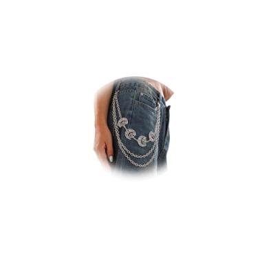 Imagem de Calça jeans vintage longa de metal chaveiro punk lua borla cinto de corrente prata acessório para o corpo joia para mulheres e homens, Medium, Liga metálica, Sem Pedra Preciosa