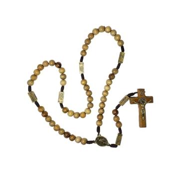 Imagem de Terço Rosário Quaresma de São Miguel Arcanjo Contemplação Dos Mistérios Do Rosário Madeira Contas 10mm (Imbuia)