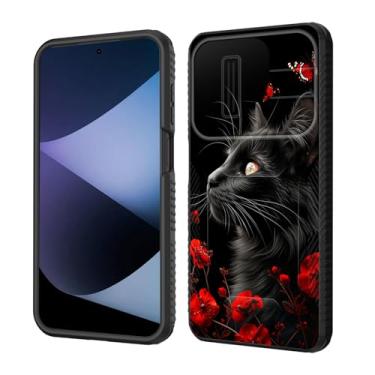 Imagem de wiaekosef Capa para Moto G Stylus 5G 2025, capa de lente de câmera deslizante embutida, proteção resistente à prova de choque, capa de camada dupla para Motorola Moto G Stylus 5G 2025, gato preto