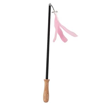 Imagem de Mbeysaq Varinha provocadora de gatos com haste extensível, brinquedo de penas interativo para gatos, bastão retrátil com sino, alça ergonômica, azul (rosado)