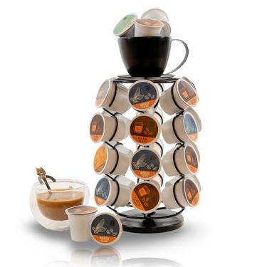 Imagem de Made Easy Kit Organizador de cápsulas de café Carousel – Compatível com K-Cups Keurig K-Pods – Armazenamento giratório 360 de bancada – Lazy Susan base giratória de metal (caneca de café preta