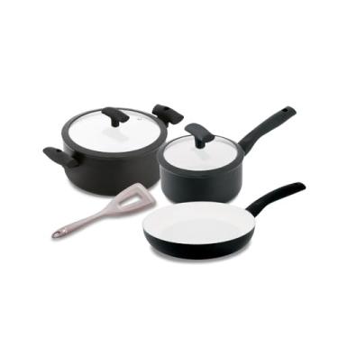 Imagem de Conjunto 3 Panelas Preta e Espatula Cinza Hercules PA300-3PR3