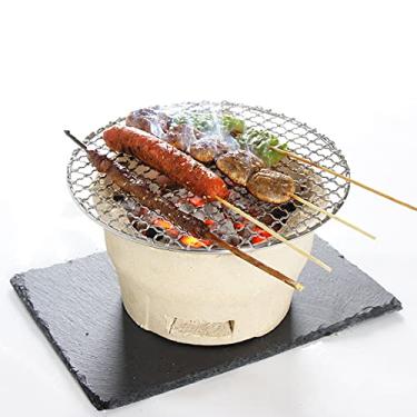 Imagem de Churrasqueira de argila a carvão, churrasqueira de mesa ao ar livre com rede de churrasco de aço inoxidável, fogão de argila antiquado para festa, acampamento, piquenique, forno de carbono, marrom