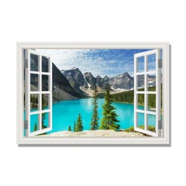 Imagem de PY3H69 Arte de parede em tela de janela aberta, impressão natural em tela. Lindo cenário de montanha 12,7 cm, decoração de parede de paisagem de janela, decoração de casa moderna. 40 x 60 cm-15,7 x