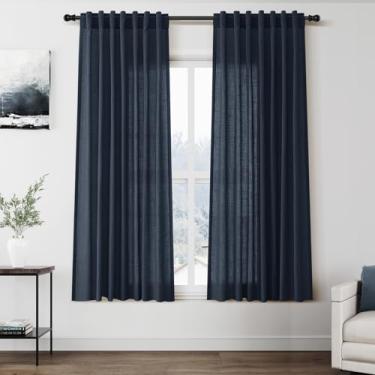 Imagem de Cortinas azuis vintage 153 cm de comprimento, conjuntos de 2 painéis para sala de estar, quarto, filtragem de luz, cortinas de linho para cozinha, janelas, bolso para varão, aba traseira, curta