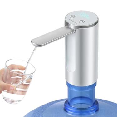 Imagem de Bomba Elétrica para Galão de Água Recarregável USB Botão Smart Touch Saída de Água Dobrável Display Bebedouro Dispensador Automático para Galão Garrafão de até 20 Litros Água Mineral (Branco)