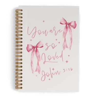 Imagem de QLMX Caderno espiral cristão rosa You Are So Loved Coquette, caderno bíblico com laço rosa, cadernos estéticos femininos para trabalho escolar, material de escritório Coquette, presentes para mulheres