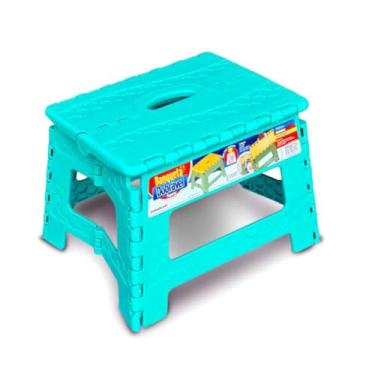 Imagem de Banqueta Dobrável De Plástico Pequeno Resistente Até 100 Kg Para Viagem Camping Crianças (VERDE ÁGUA)
