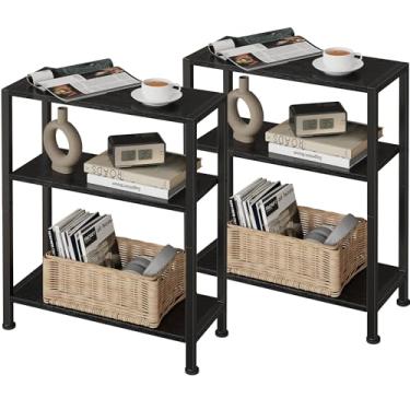 Imagem de Vantimo Conjunto de 2 mesas laterais de 3 andares, mesa de canto pequena, mesa lateral de sofá para espaços estreitos, mesa de canto fina, mesa de cabeceira, para sala de estar, quarto, escritório