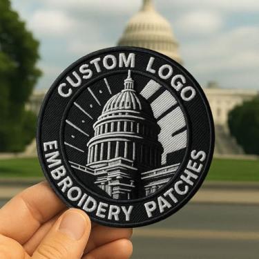 Imagem de Remendos bordados personalizados, logotipo personalizado, adesivos decorativos personalizados costurados a ferro no gancho remendos para jaqueta, chapéu, mochila, jeans, uniforme, camiseta com capuz