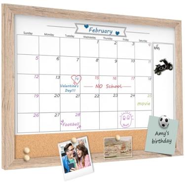Imagem de Quadro branco apagável a seco para parede, pequena combinação magnética apagável a seco quadro branco e quadro de avisos, 33 cm x 43 cm, moldura marrom rústica calendário/cortiça Combo Board (ZHYL-RB