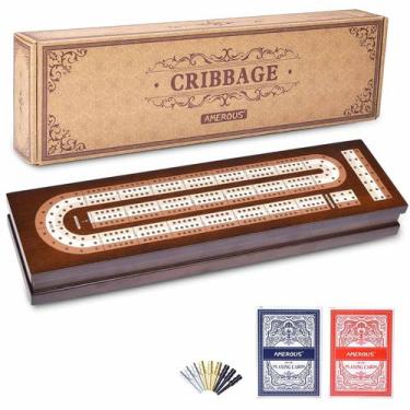 Imagem de Conjunto de jogos de tabuleiro Cribbage AMEROUS Wooden com fechadura m