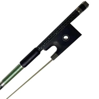 Imagem de yinfeel Arco de violino de fibra de carbono dourado/prata/azul/verde/vermelho 4/4 cabelo de cavalo branco para adultos (verde)