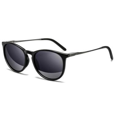 Imagem de SUNGAIT Óculos de sol modernos com design original, vintage, redondo, clássico, estilo retrô para mulheres e homens, Armação preta fosca 2025/lente cinza